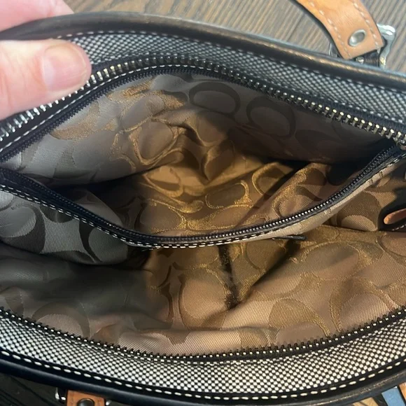 Coach Vintage Black & White Tweed Top Handle Satchel Tote Handbag #9557 - Picture 13 of 15